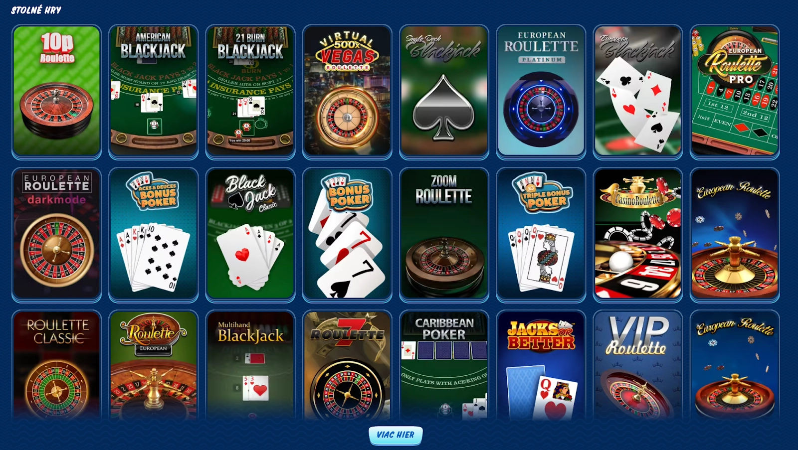 SGCasino - Vychutnajte si širokú ponuku stolových hier. Stolové hry v SGCasino, ako sú ruleta a blackjack.