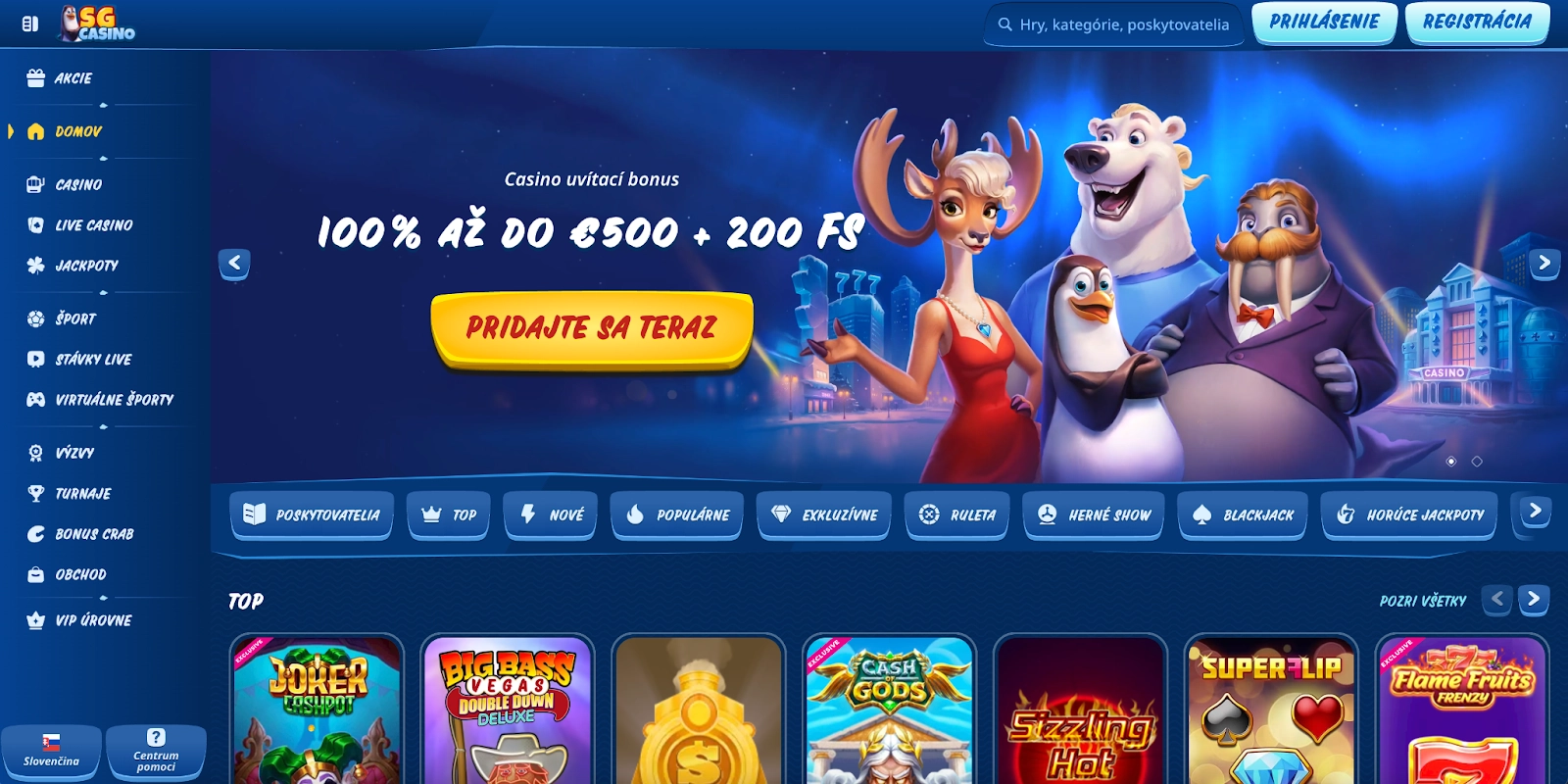 SGCasino - Široká ponuka hier. Populárne hry v SGCasino, ako napríklad Joker Cashpot.